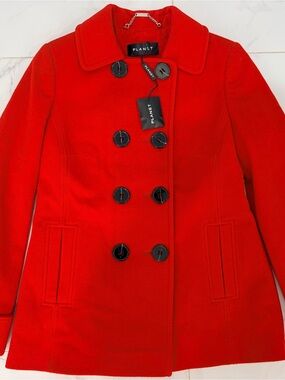 Women's Red Double-Breasted Wool Blend Coat -PLANET (brand)